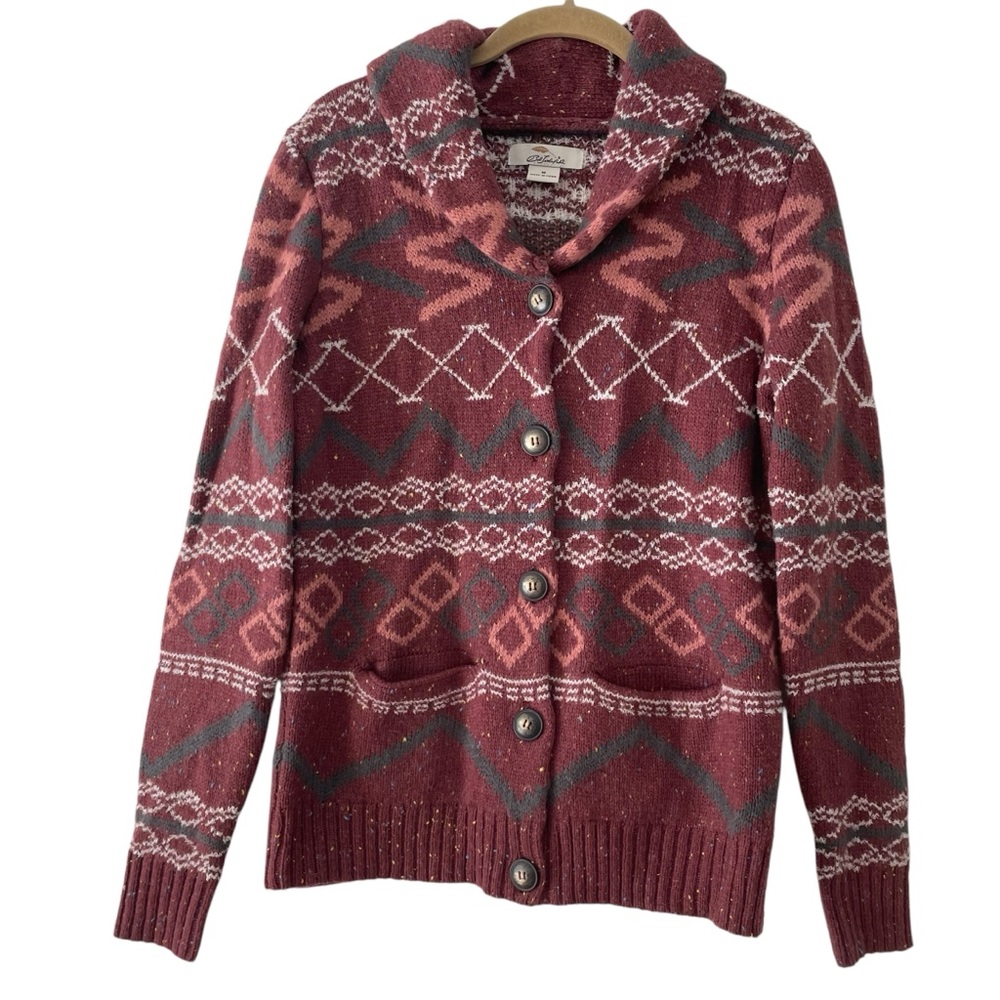 Southwestern Bob Timberlake Shawl Cardigan Sweater Aztec Cozy Mauve Pink Size M